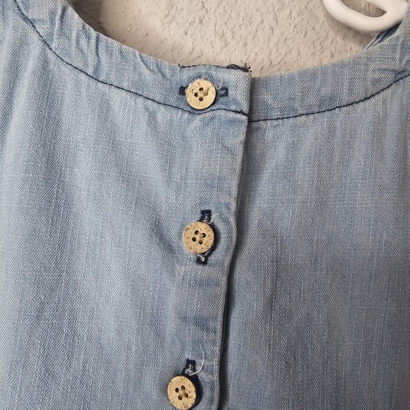 RuffleButts Top Toddler Girl 4T Blue Denim Chambray Ruffle Hi‎ Low Bell Sleeve - Picture 11 of 14